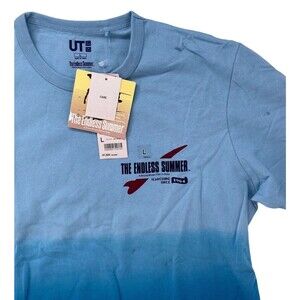 Uniqlo UT The Endless Summer T-Shirt Mens Large L Ombre Dip Dye Surf Tee Blue